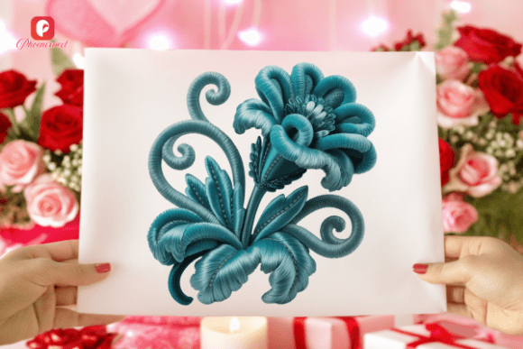 Elegant Decorative Swirl Blue Flower PNG