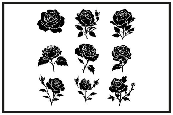 Timeless Elegance: The Decorative Rose with Leaves Silhouette